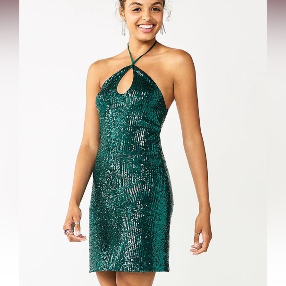 SO green sequin glittery halter dress holiday Christmas event party size 2X